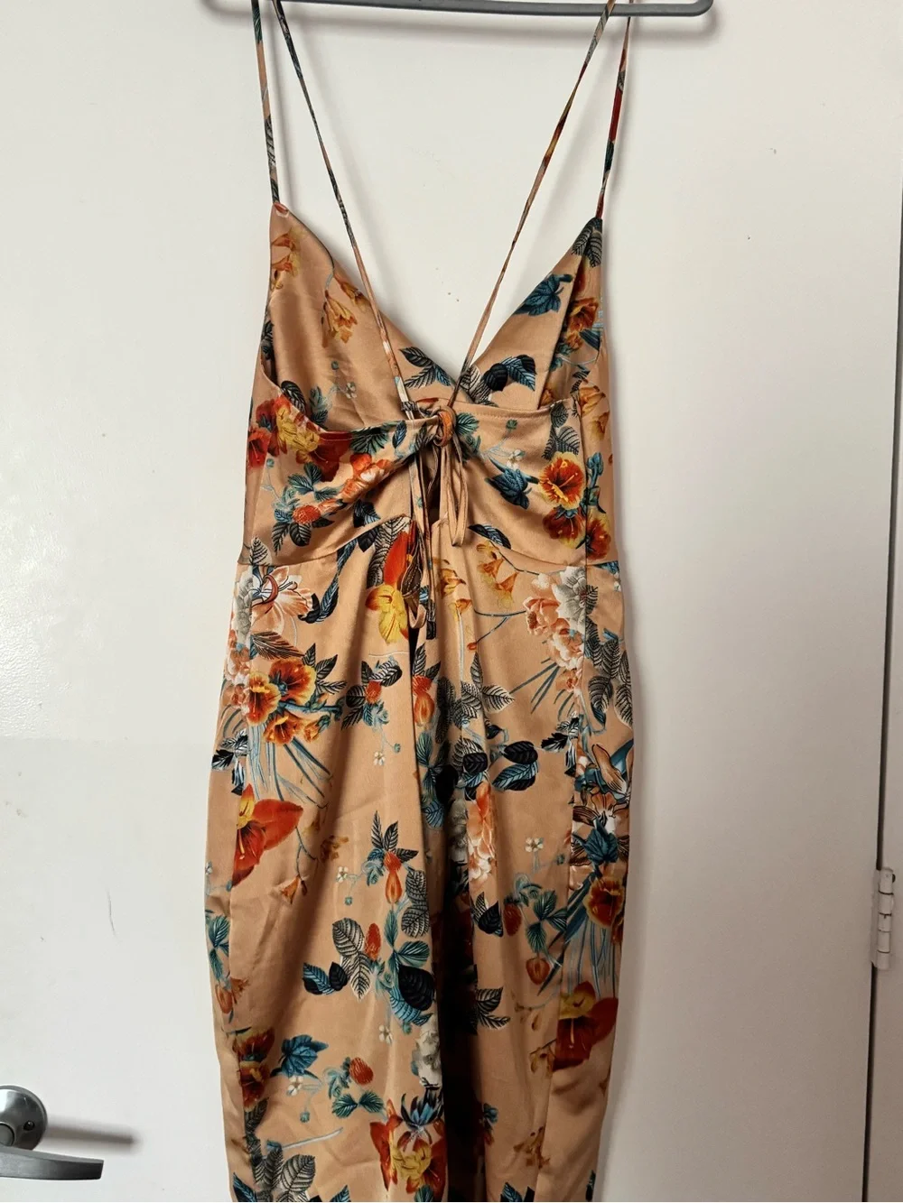 Boohoo Beige Floral Midi Slip Dress with Blue & Orange Flowers